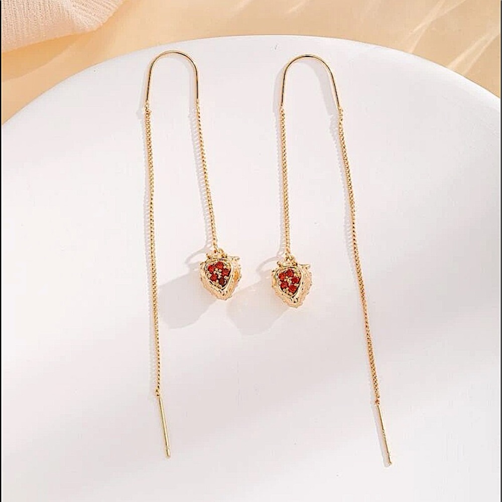 Strawberry Threader Gold Plated 18K Rhinestone Earrings